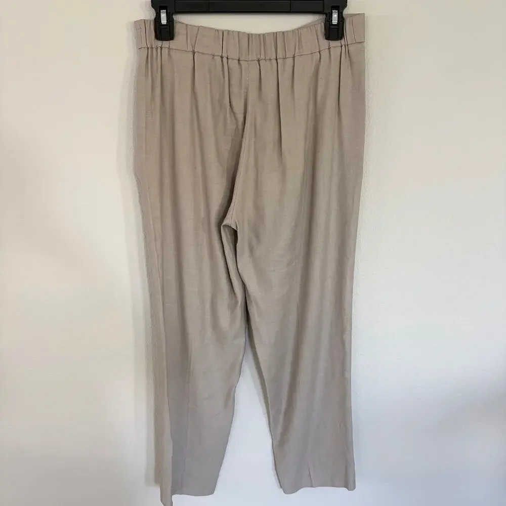 Babaton Aritzia Cohen Beige Linen Pull On Ankle Pants (4)